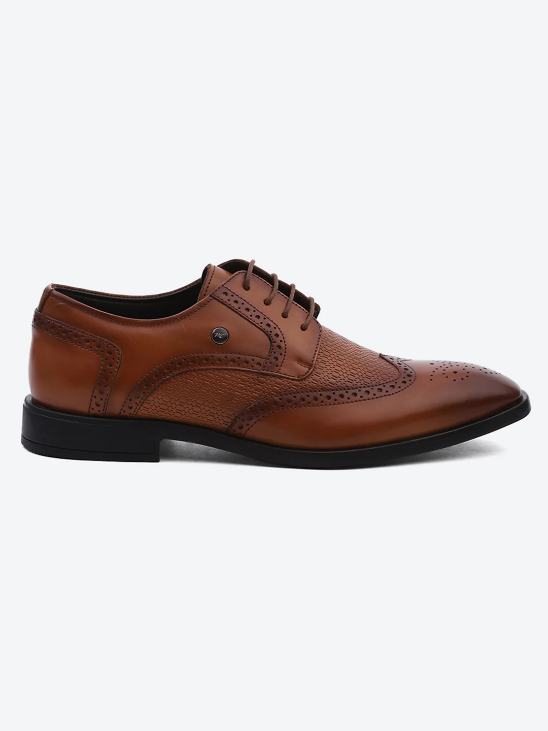 Men Tan Solid Lace Up Genuine Leather Formal Brogues - Image 4