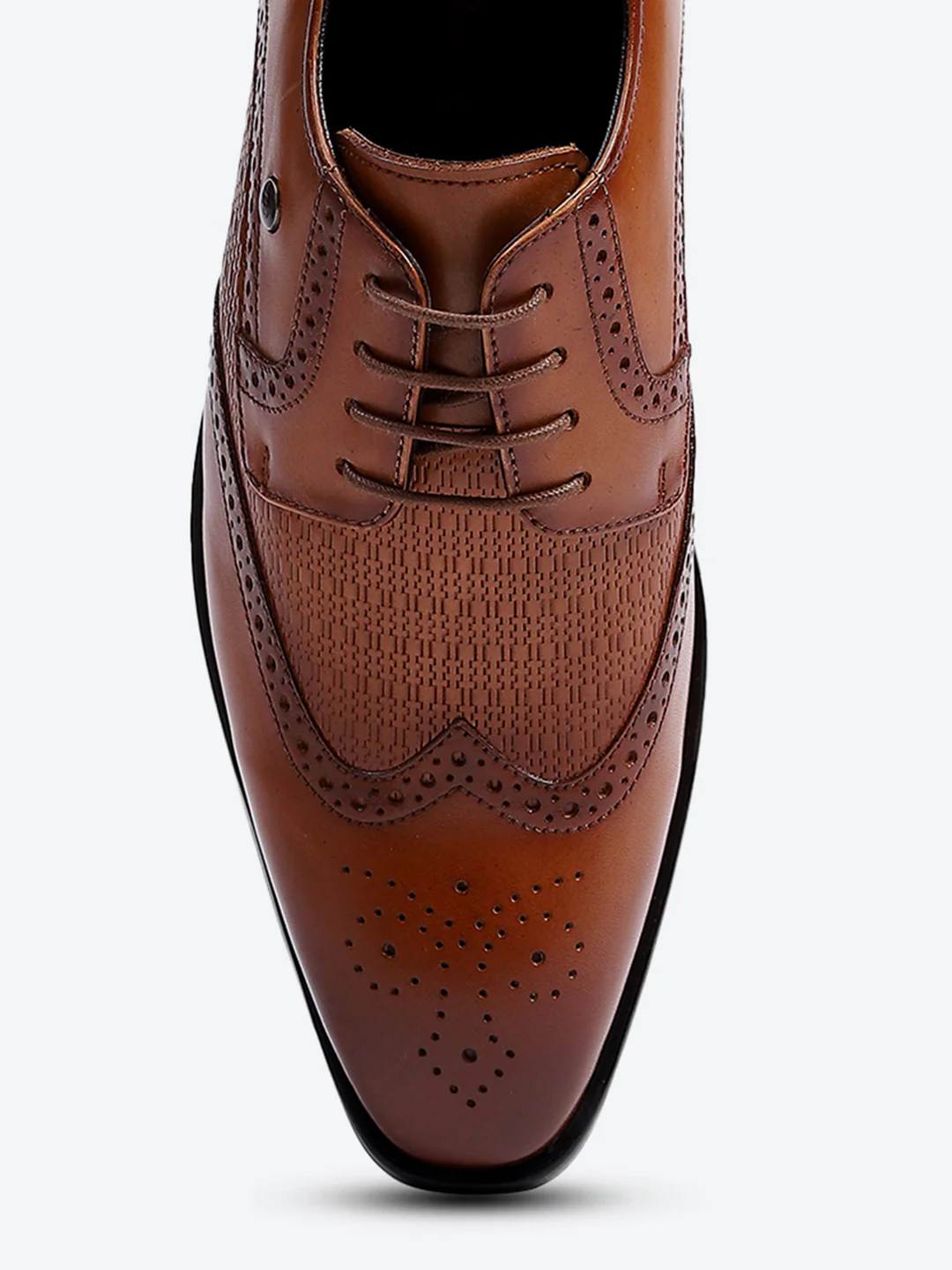 Men Tan Solid Lace Up Genuine Leather Formal Brogues - Image 6
