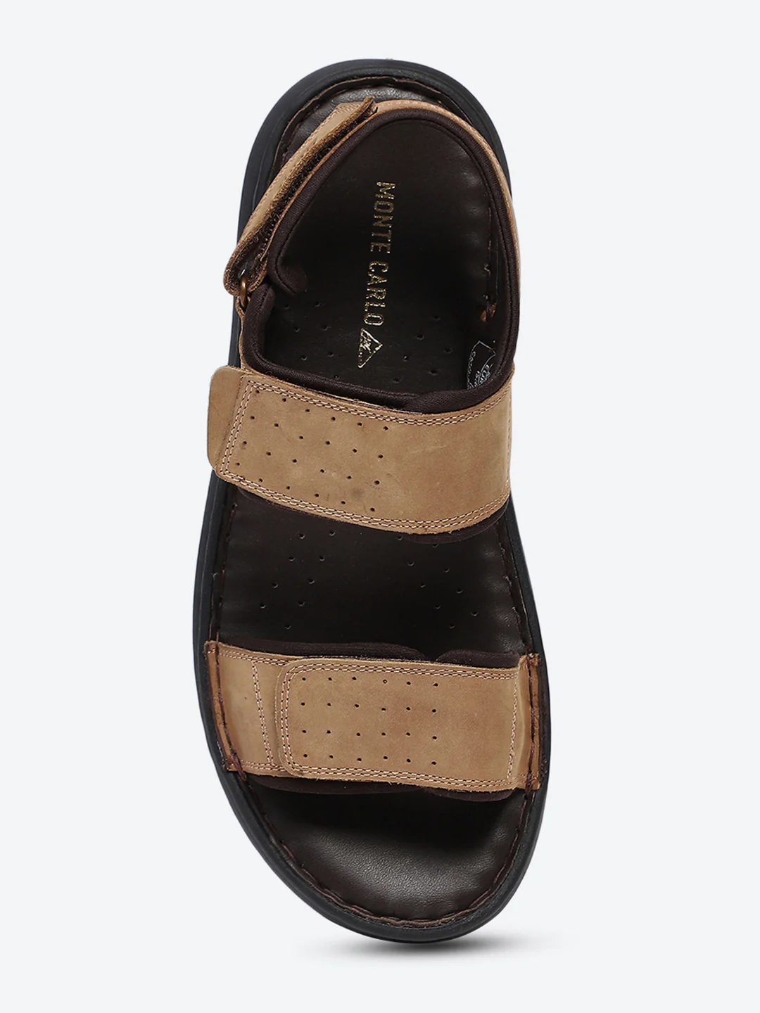 Men Tan Velcro Leather Sandals - Image 6