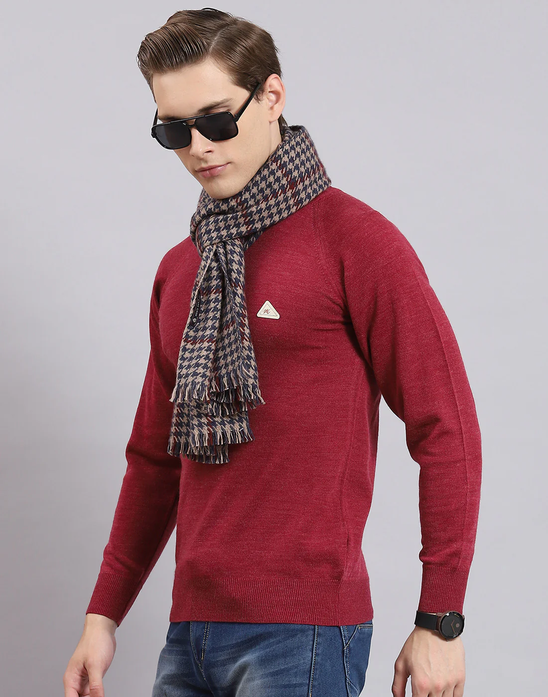 Men Teal Blue Check Muffler - Image 3