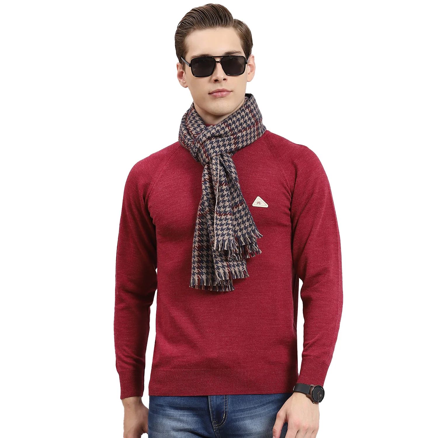Men Teal Blue Check Muffler - Image 5
