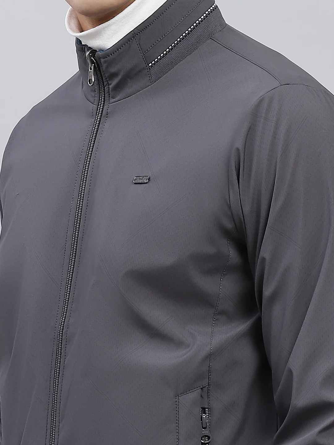 Men Teal Blue & Grey Solid Mock Neck Full Sleeve Reversible Jacket - Image 10
