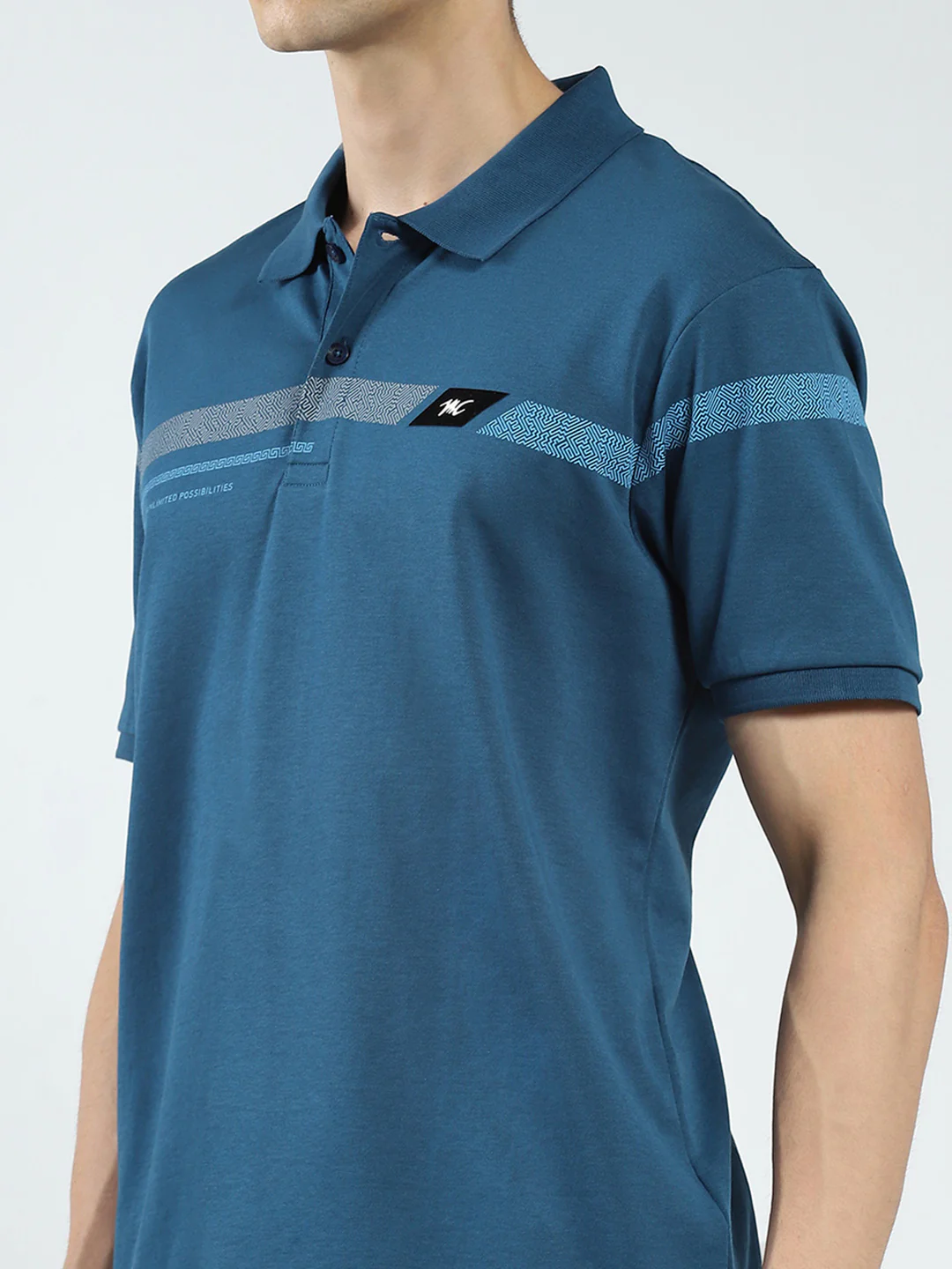 Men Teal Blue Printed Collar Half Sleeve Lower Set - Image 7