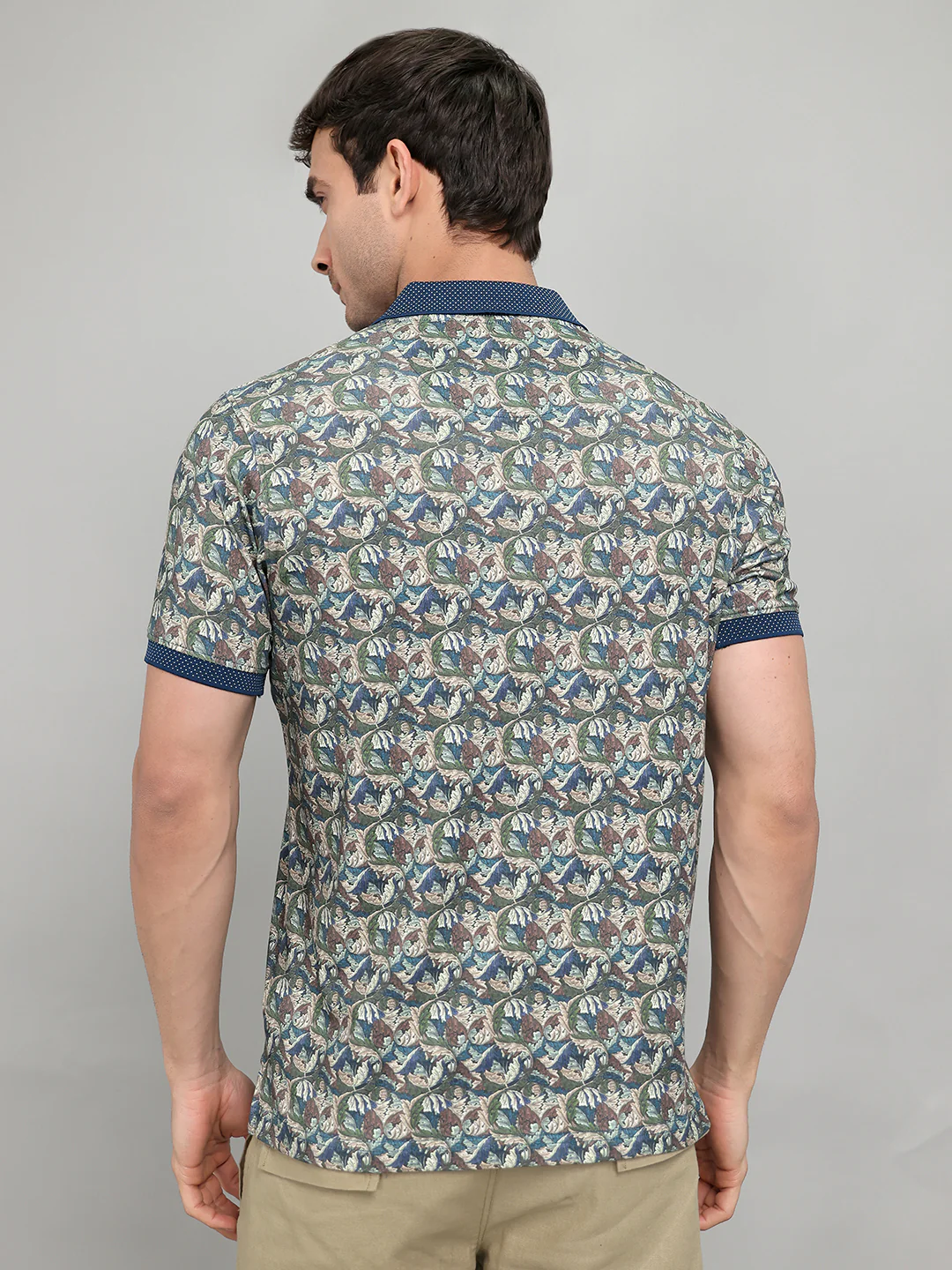 Men Teal Blue Printed Collar Half Sleeve T-Shirt with Plantable Seed Tag - Image 5