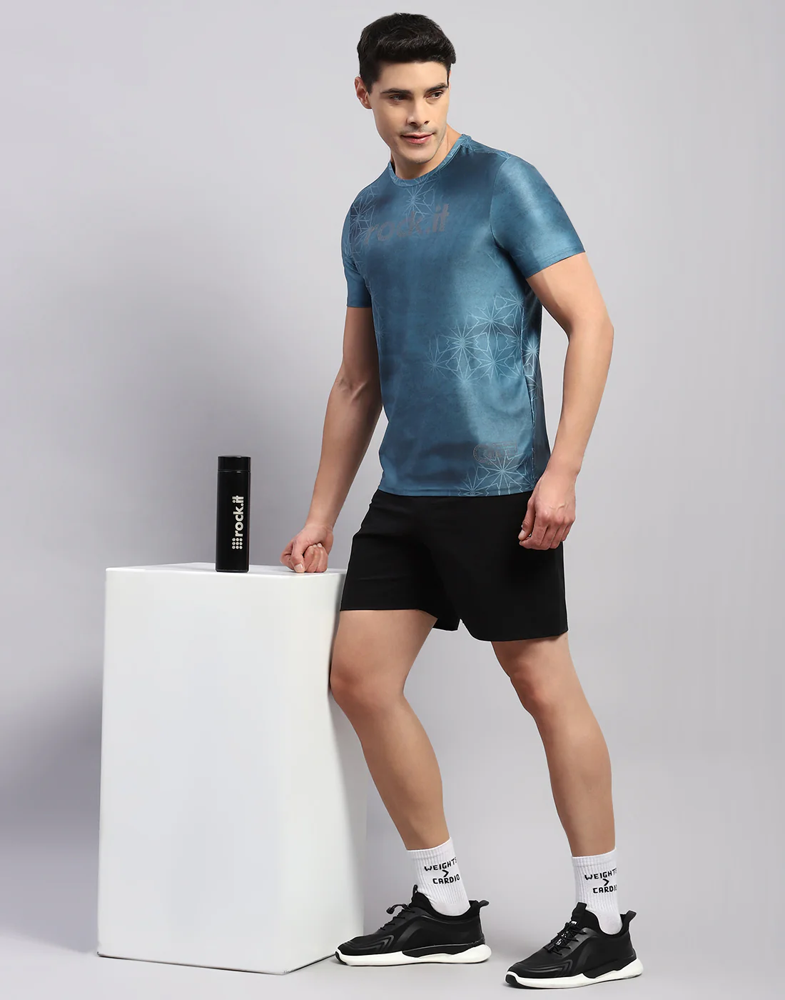 Rock.it Men Teal Blue Printed Round Neck Half Sleeve T-Shirt - Image 2
