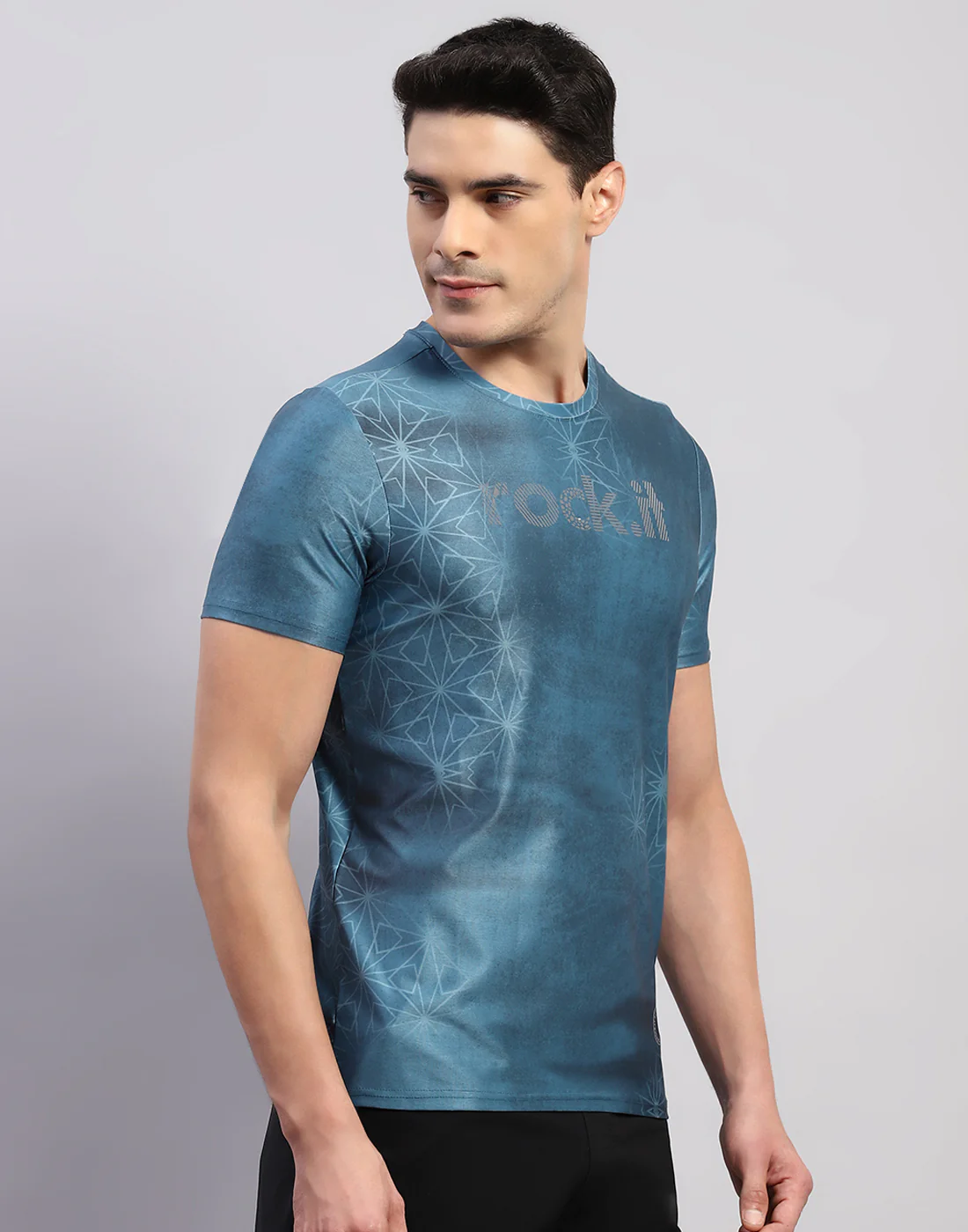 Rock.it Men Teal Blue Printed Round Neck Half Sleeve T-Shirt - Image 4