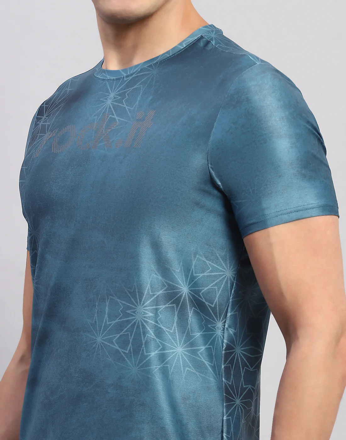 Rock.it Men Teal Blue Printed Round Neck Half Sleeve T-Shirt - Image 6