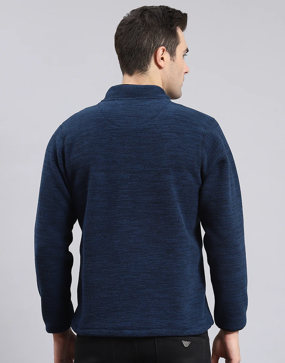 Men Teal Blue Self Design T Neck Full Sleeve Sweatshirt - Image 6