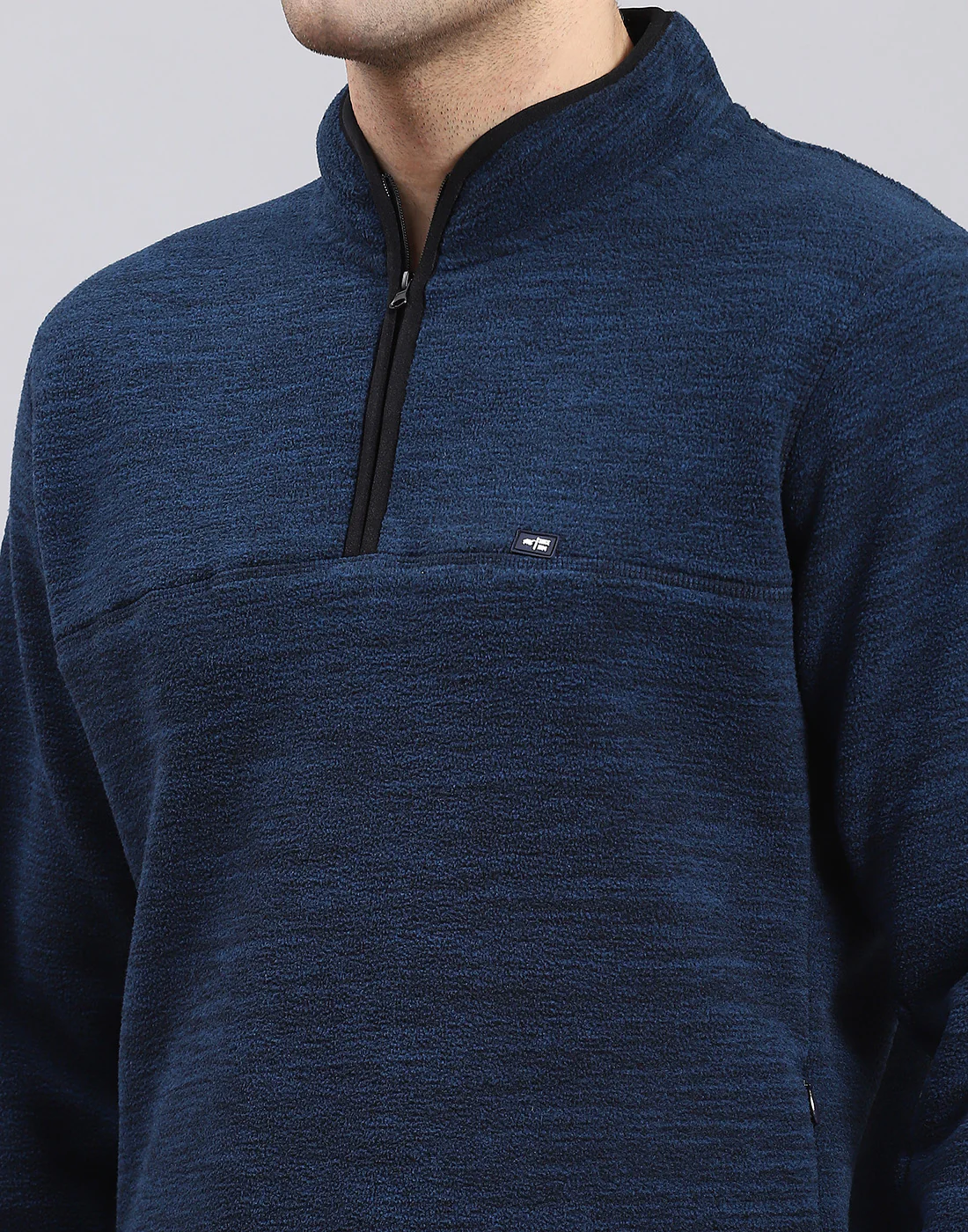 Men Teal Blue Self Design T Neck Full Sleeve Sweatshirt - Image 7