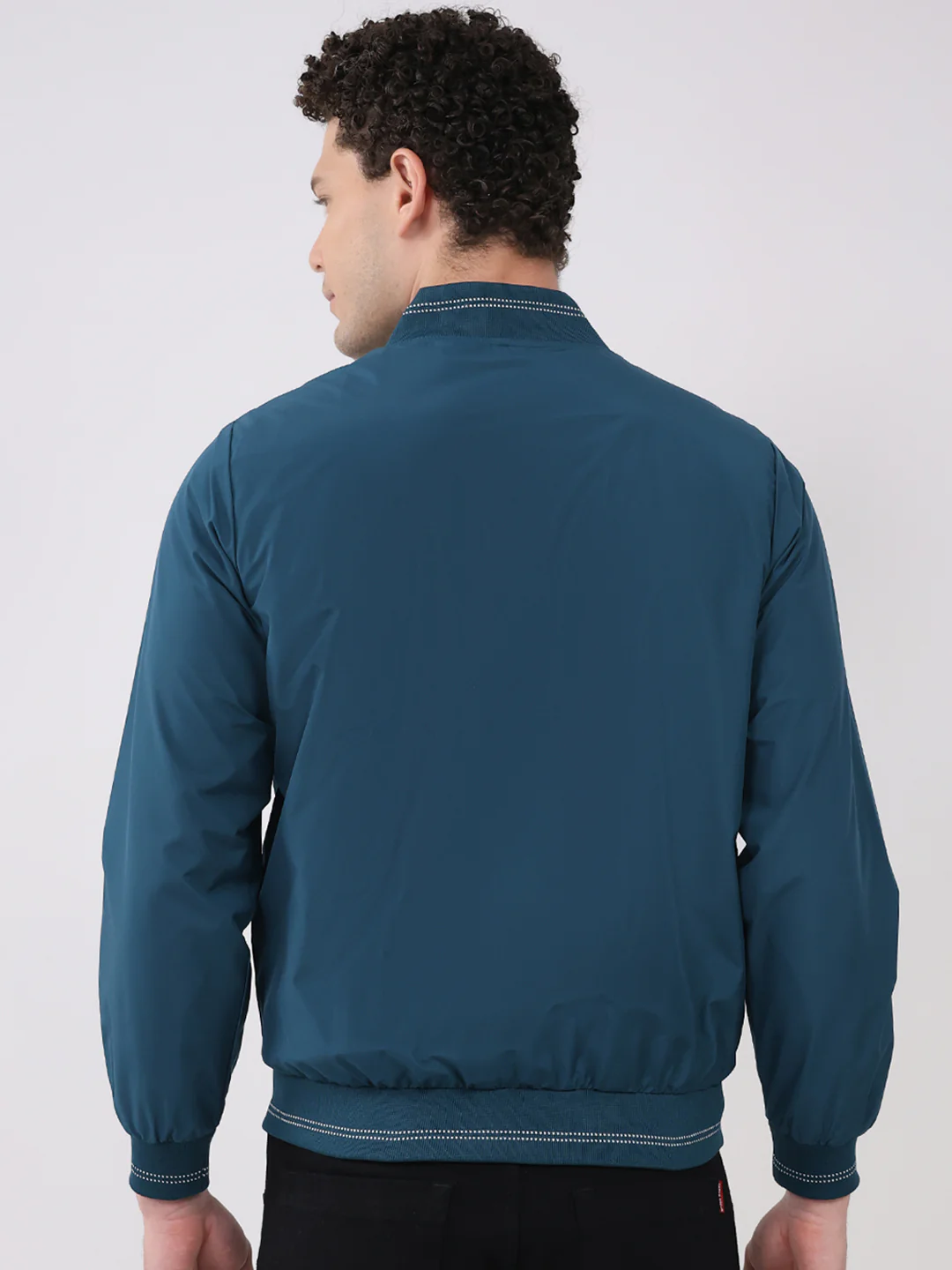 Men Teal Blue Solid Collar Full Sleeve Jacket - Image 5