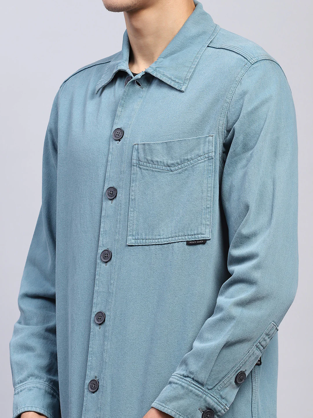 Men Teal Blue Solid Collar Full Sleeve Shirt - Image 6