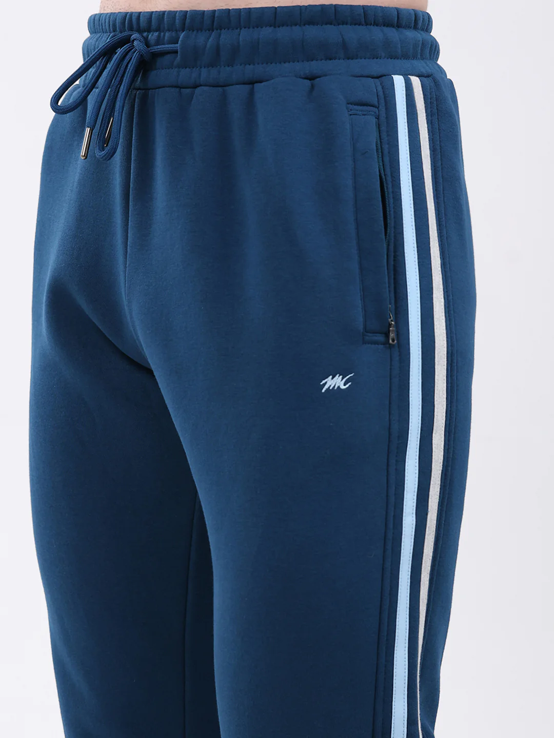 Men Teal Blue Solid Collar Full Sleeve Winter Tracksuit - Image 8