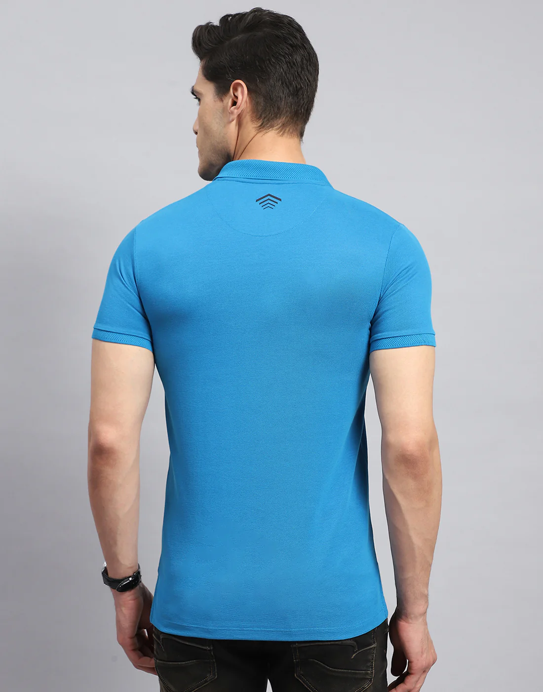 Rock.it Men Teal Blue Solid Collar Half Sleeve T-Shirt - Image 5