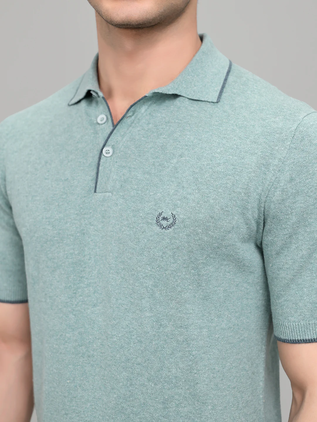 Men Teal Blue Solid Collar Half Sleeve T-Shirt - Image 5