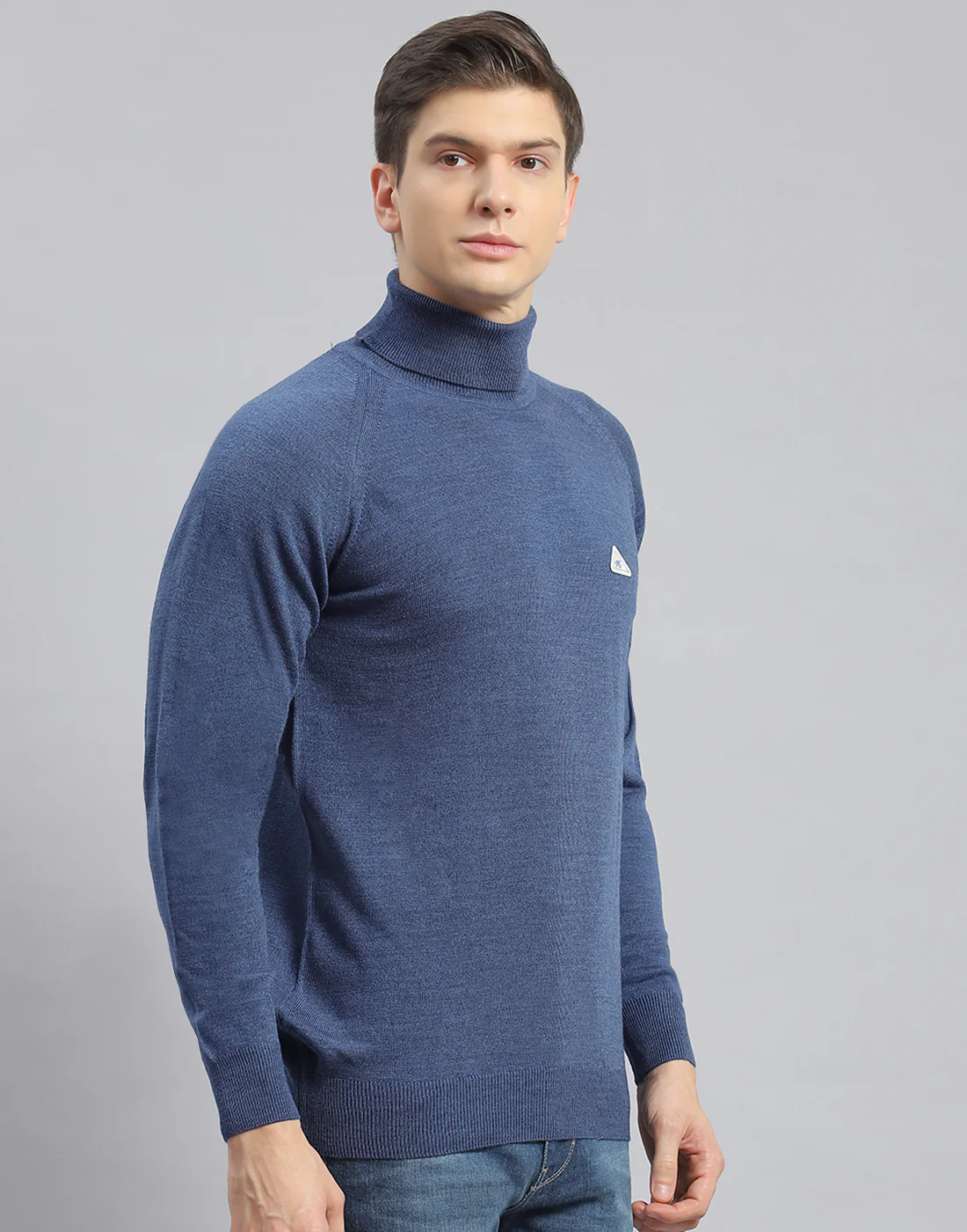 Men Teal Blue Solid High Neck Full Sleeve Pullover - Image 4