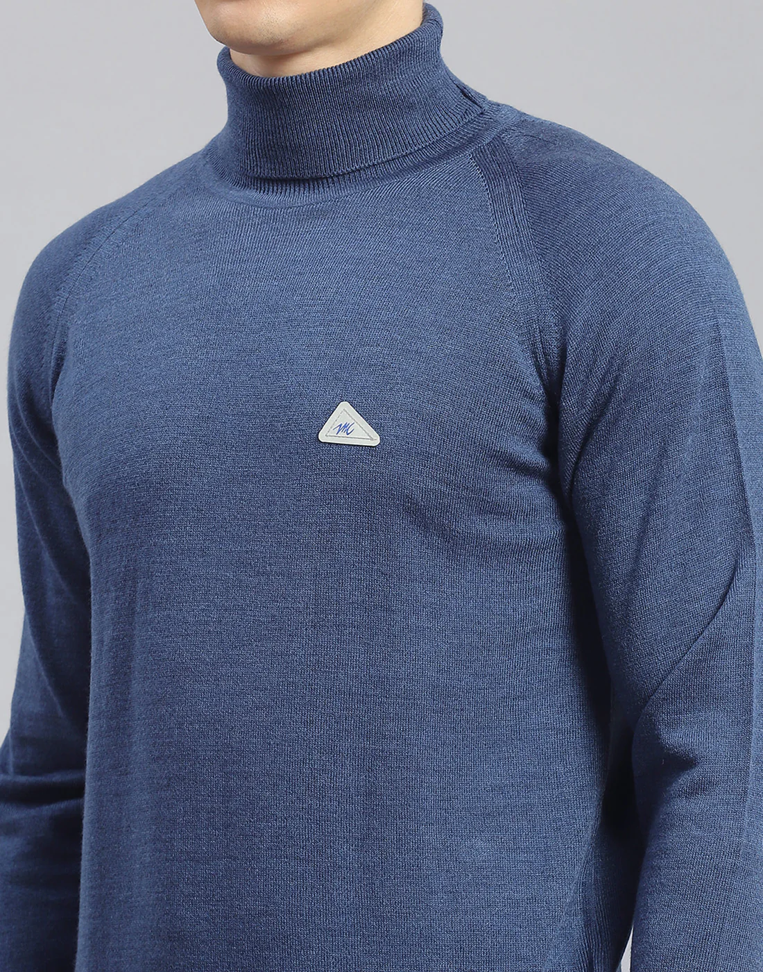 Men Teal Blue Solid High Neck Full Sleeve Pullover - Image 6