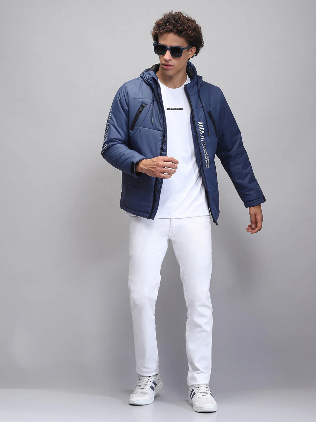 Rock.it Men Teal Blue Solid Hooded Full Sleeve Jacket - Image 2
