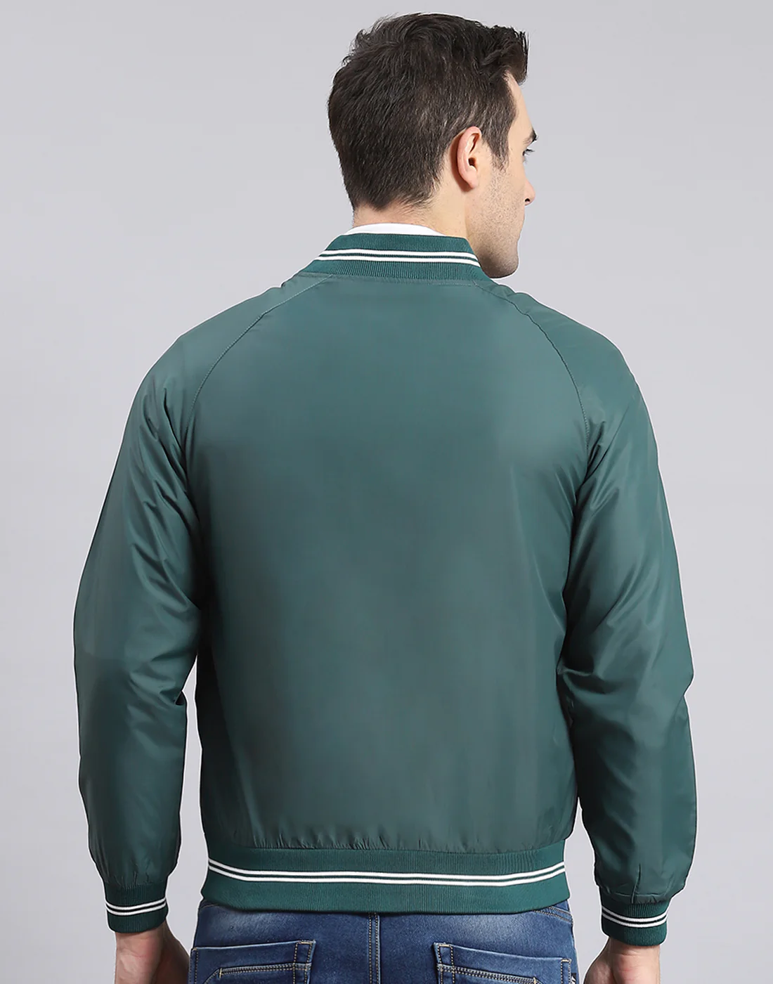Men Teal Blue Solid Mandarin Collar Full Sleeve Jacket - Image 7