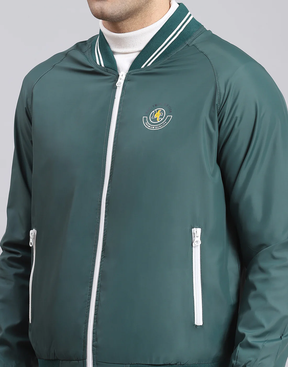 Men Teal Blue Solid Mandarin Collar Full Sleeve Jacket - Image 8