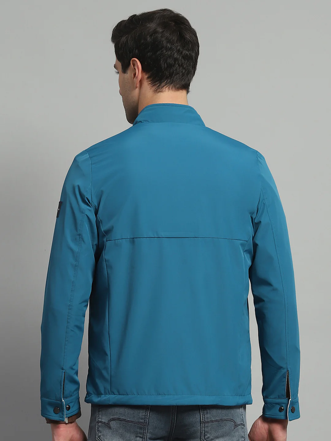 Luxuria Men Teal Blue Solid Mock Neck Full Sleeve Reversible Jacket - Image 5