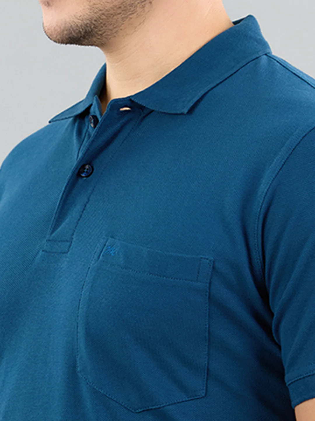 Men Teal Blue Solid Polo Collar Half Sleeve T-Shirt - Image 5