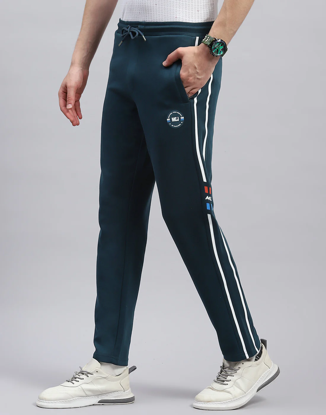 Men Teal Blue Solid Regular Fit Lower - Image 3