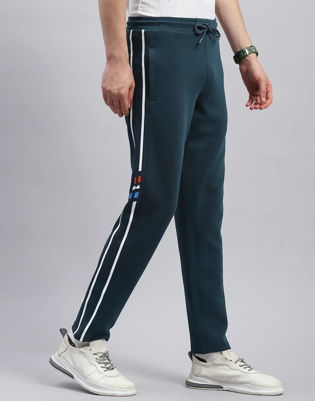 Men Teal Blue Solid Regular Fit Lower - Image 4