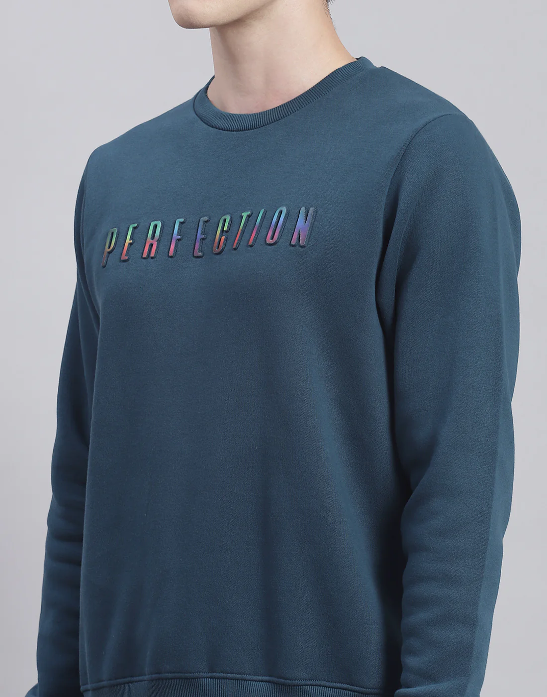 Men Teal Blue Solid Round Neck Full Sleeve Tracksuit - Image 7