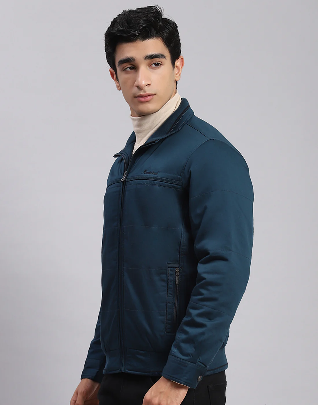 Men Teal Blue Solid Spread Collar Full Sleeve Jackets - Image 3
