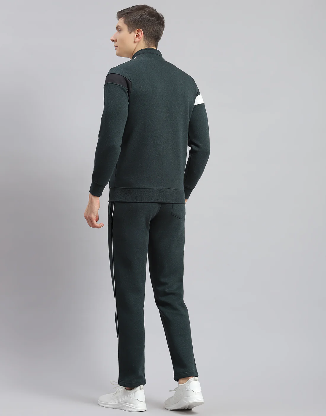Men Teal Blue Solid Stand Collar Full Sleeve Tracksuit - Image 5