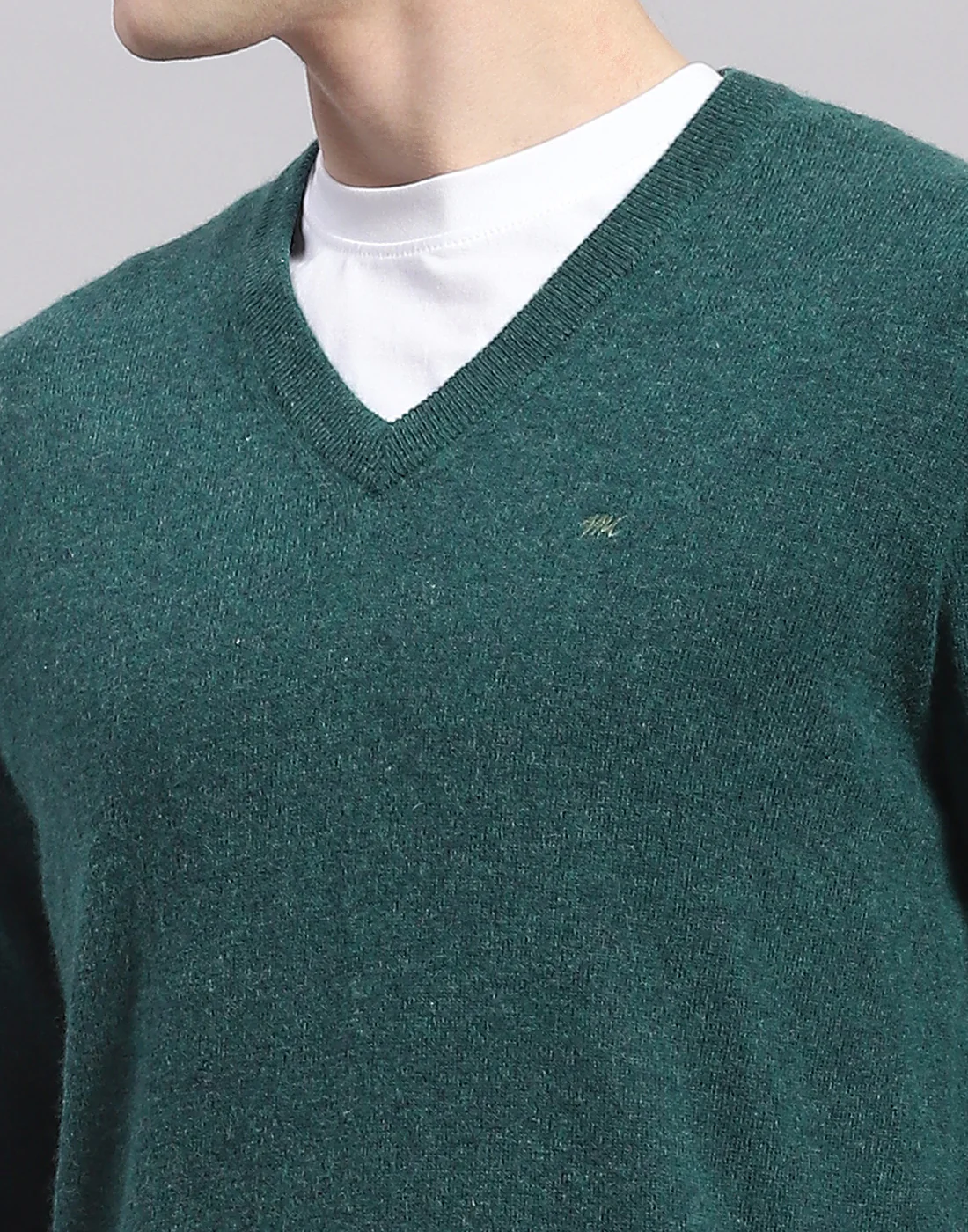 Men Teal Blue Solid V Neck Full Sleeve Pullover - Image 7