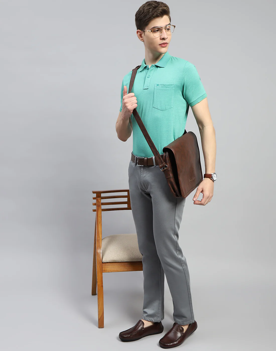Men Turquoise Blue Solid Polo Collar Half Sleeve T-Shirt - Image 2