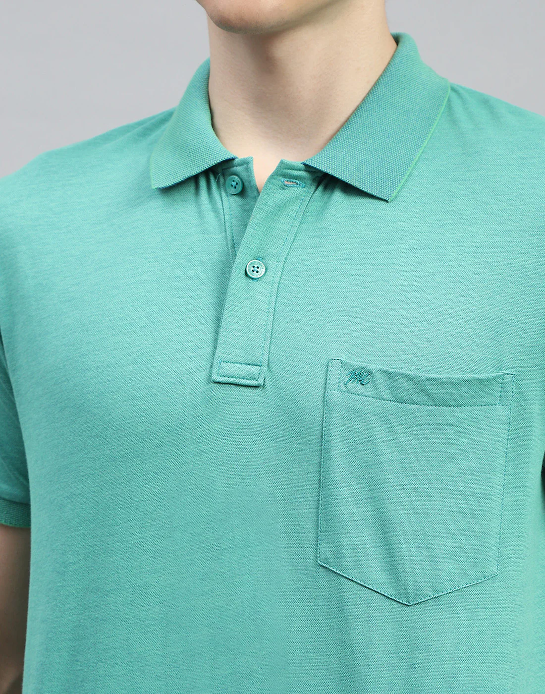 Men Turquoise Blue Solid Polo Collar Half Sleeve T-Shirt - Image 6