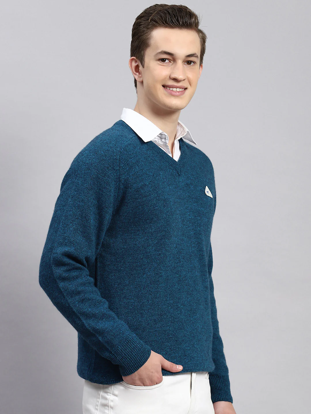 Men Turquoise Blue Solid Pullover - Image 3