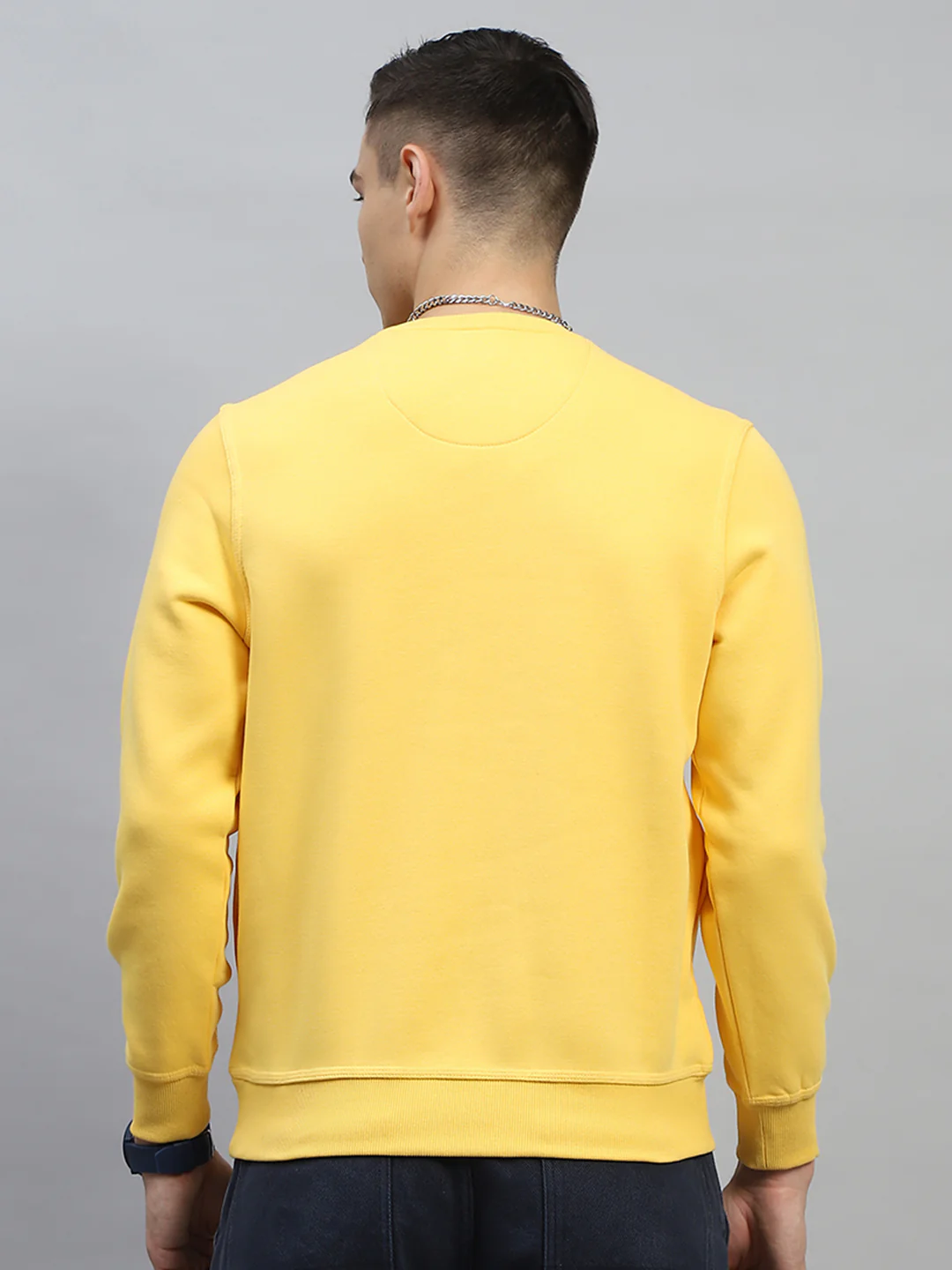 Men Turquoise Blue & Yellow Printed Round Neck Full Sleeve Sweatshirt - Image 6