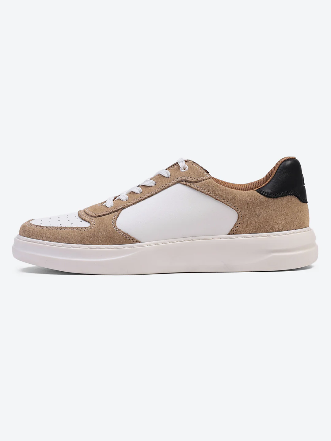 Men White & Beige Lace Up Genuine Leather Casual Sneakers - Image 5