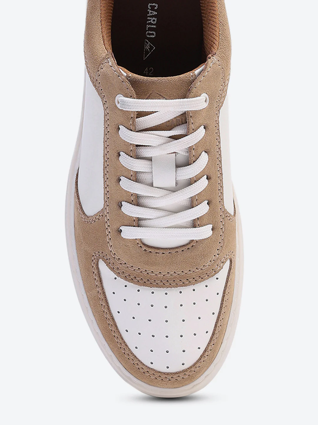 Men White & Beige Lace Up Genuine Leather Casual Sneakers - Image 8