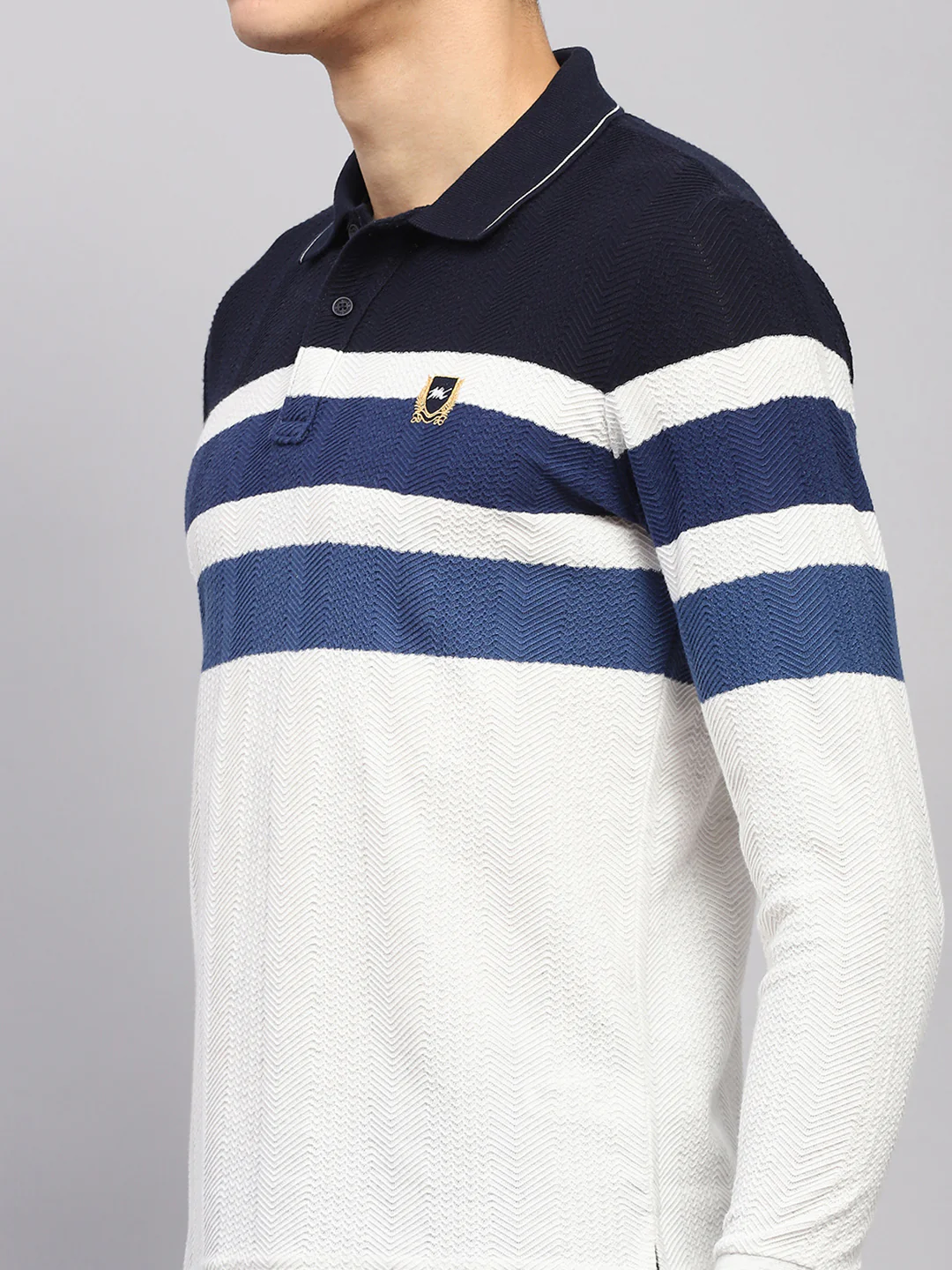 Men White & Blue Stripe Collar Full Sleeve Winter T-Shirt - Image 6