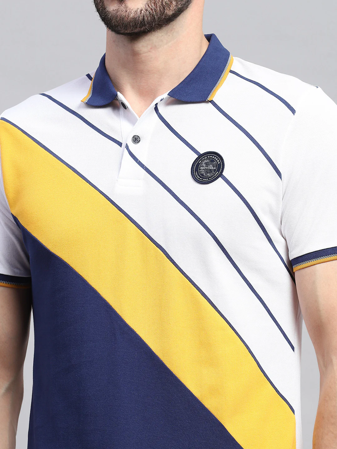 Men White & Blue Stripe Collar Half Sleeve T-Shirt - Image 7