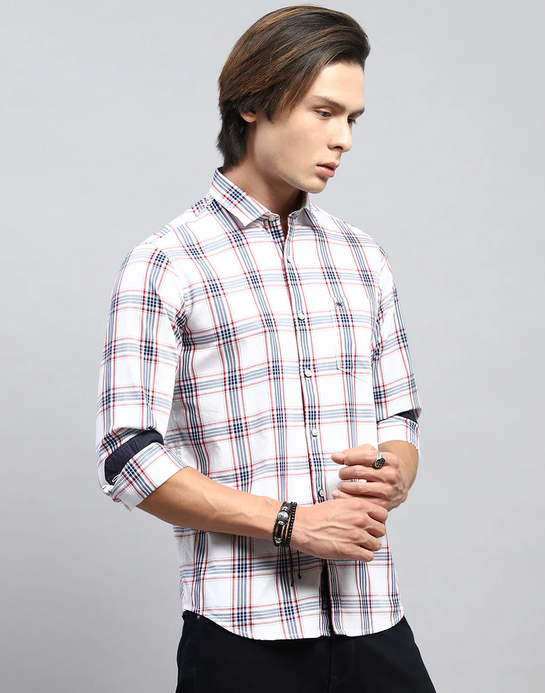 Men White Check Collar Full Sleeve Shirt - Image 4