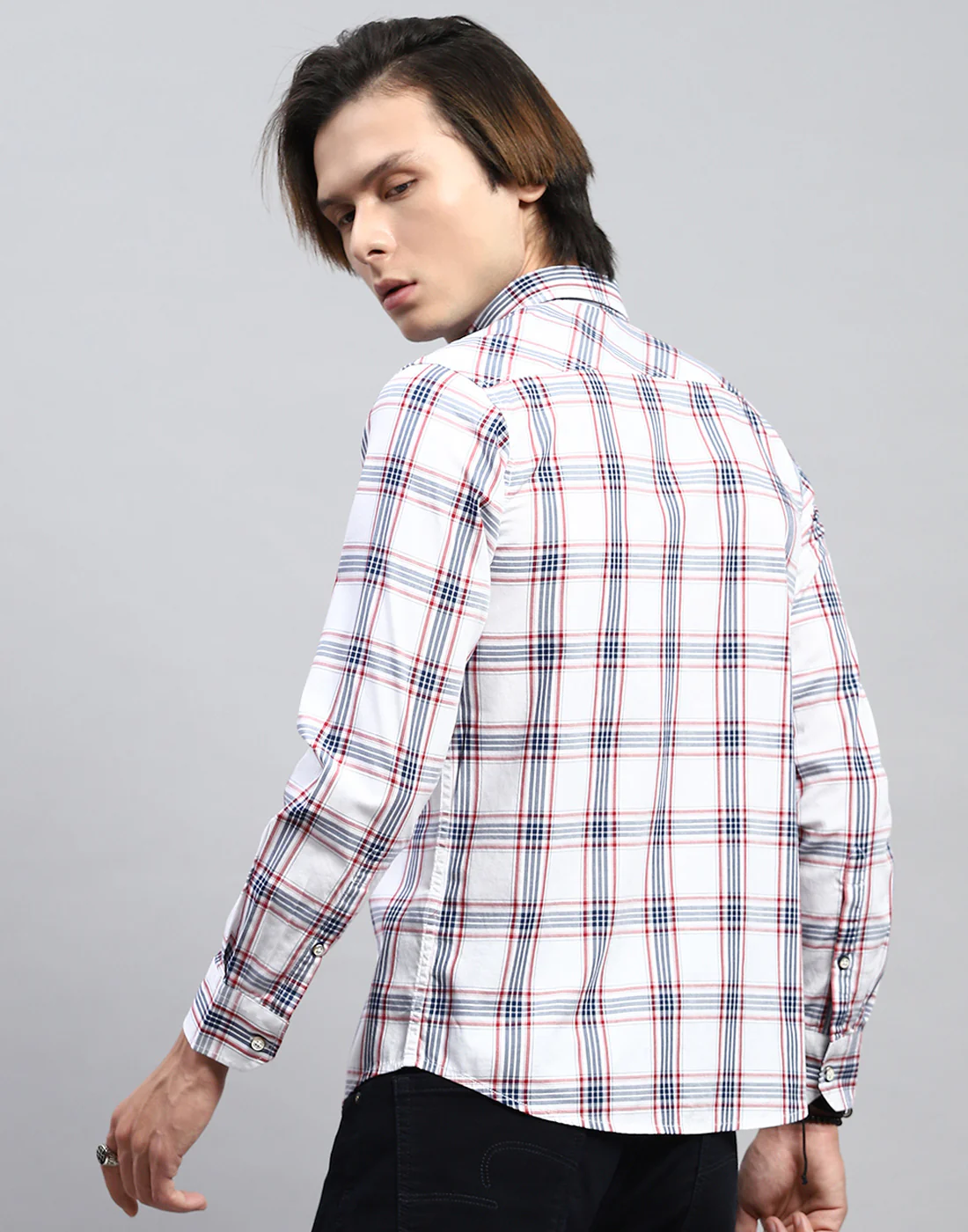Men White Check Collar Full Sleeve Shirt - Image 5