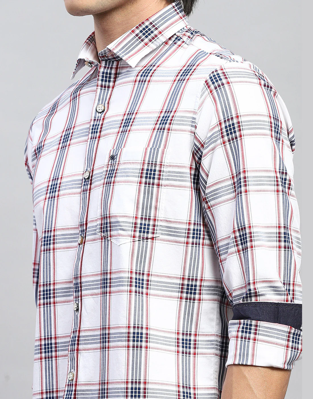 Men White Check Collar Full Sleeve Shirt - Image 6