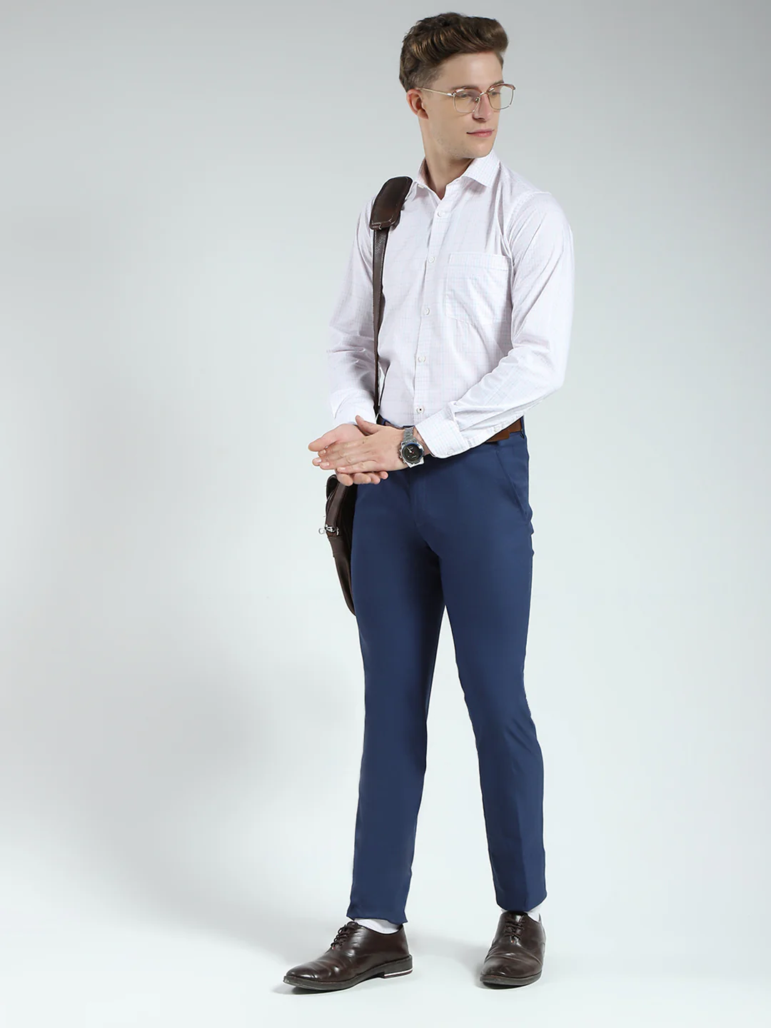 Men White Check Collar Full Sleeve Shirt - Image 2