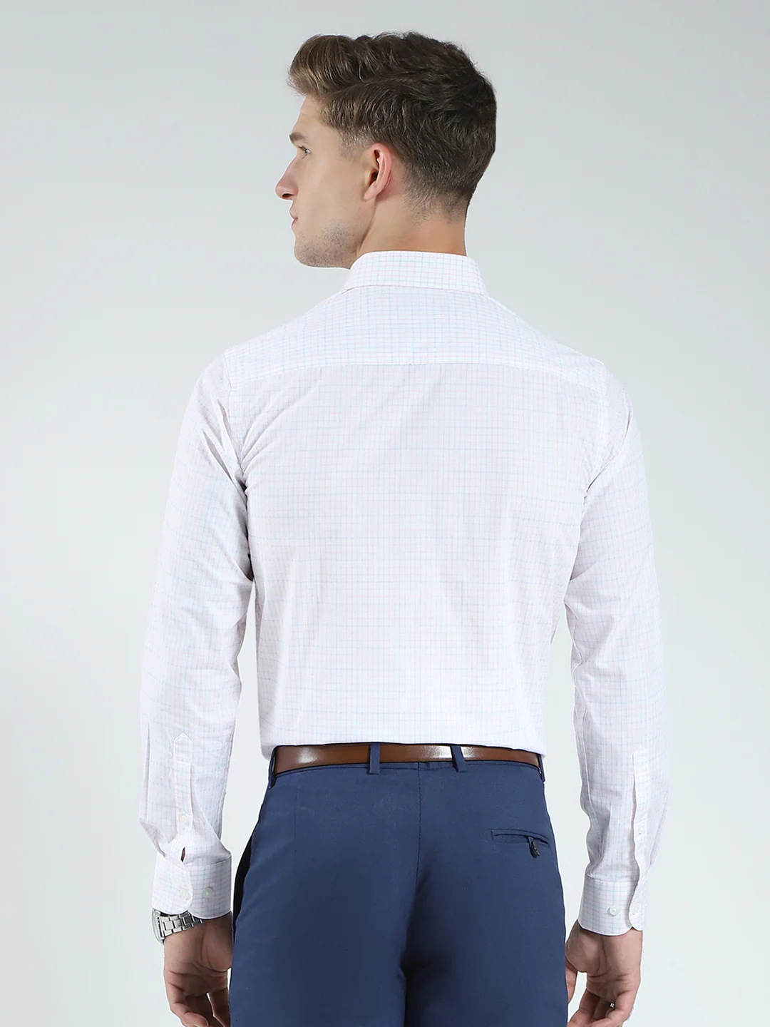 Men White Check Collar Full Sleeve Shirt - Image 5