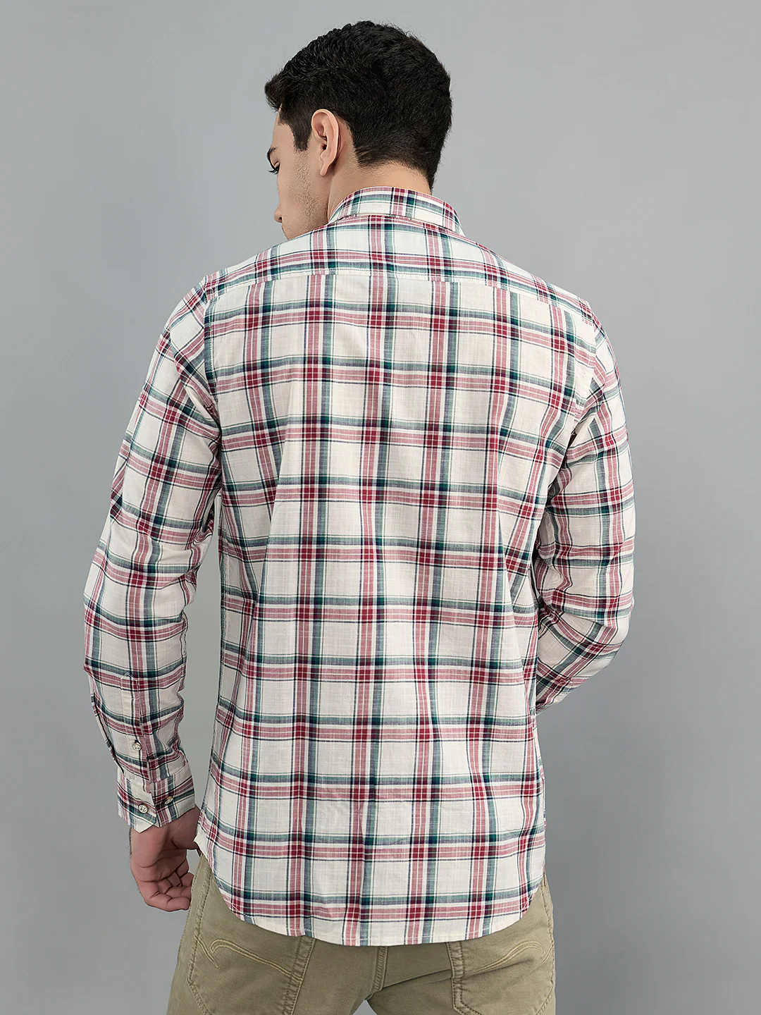 Men White Check Collar Full Sleeve Shirt - Image 4