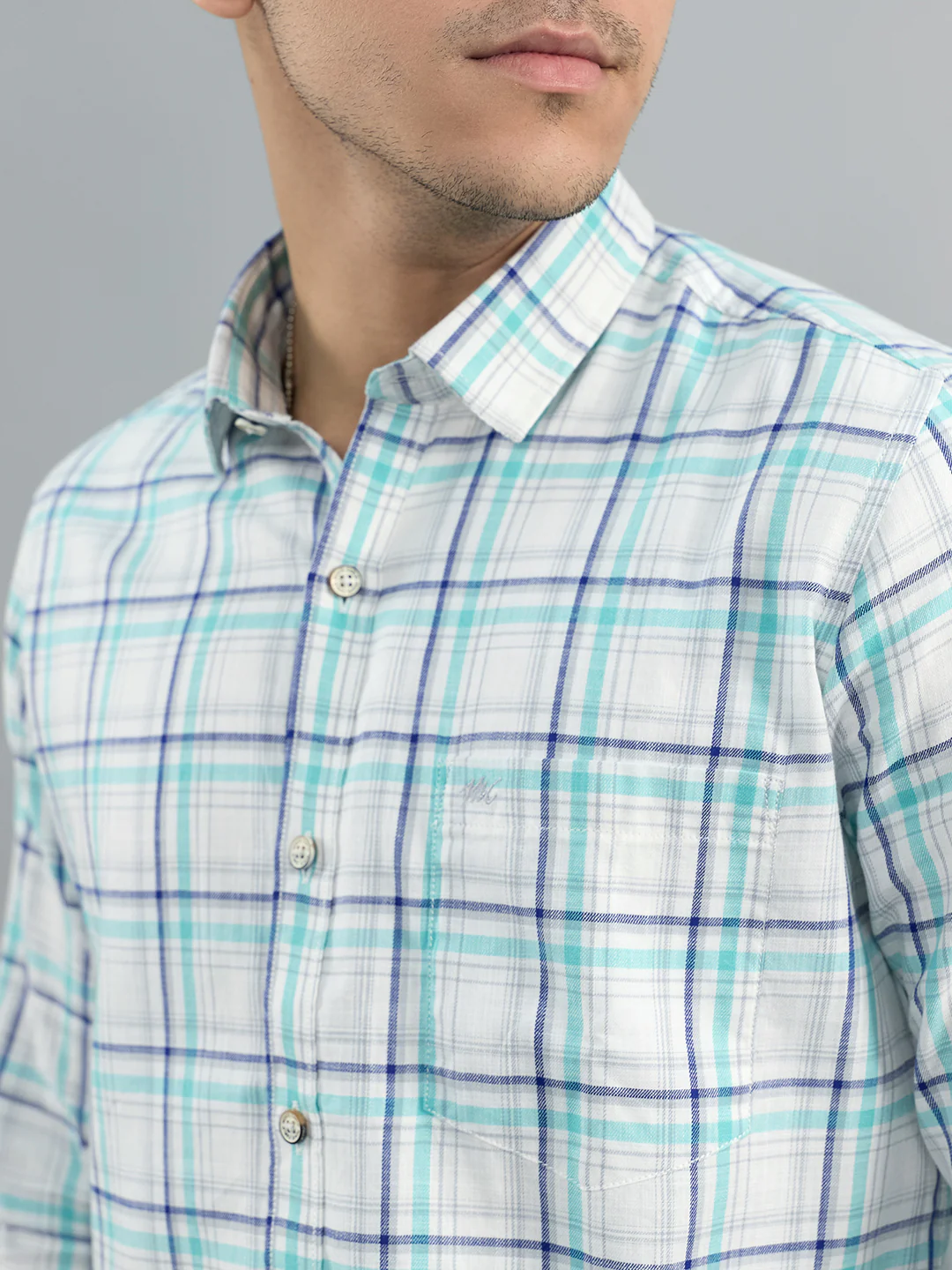 Men White Check Collar Full Sleeve Shirt - Image 5