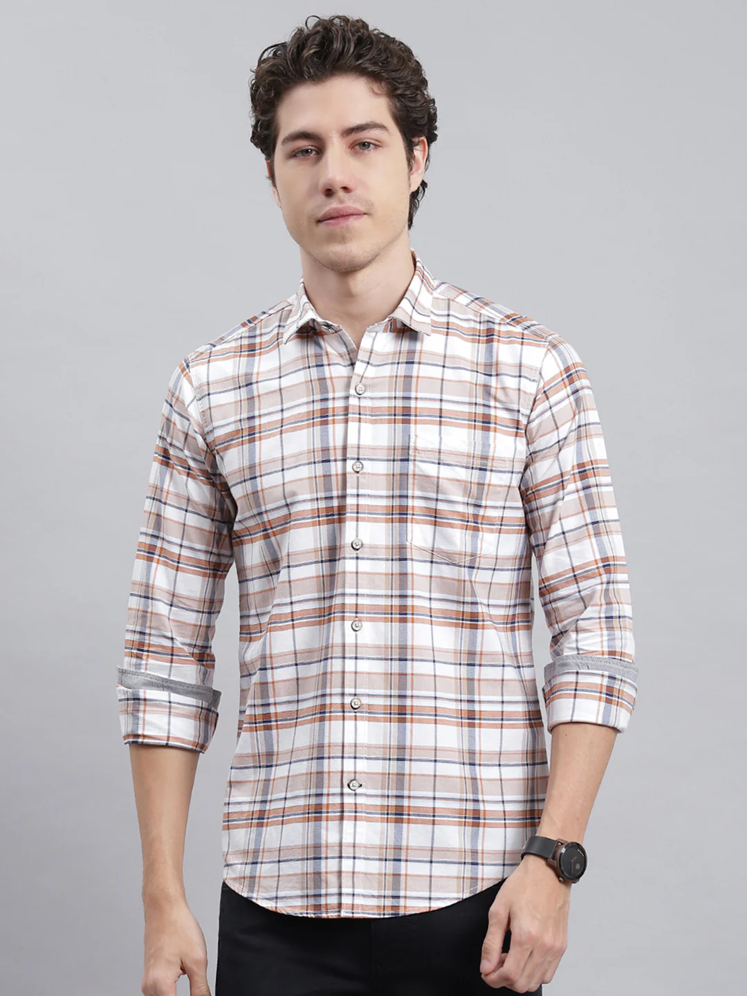 Men White Check Shirt - Image 2