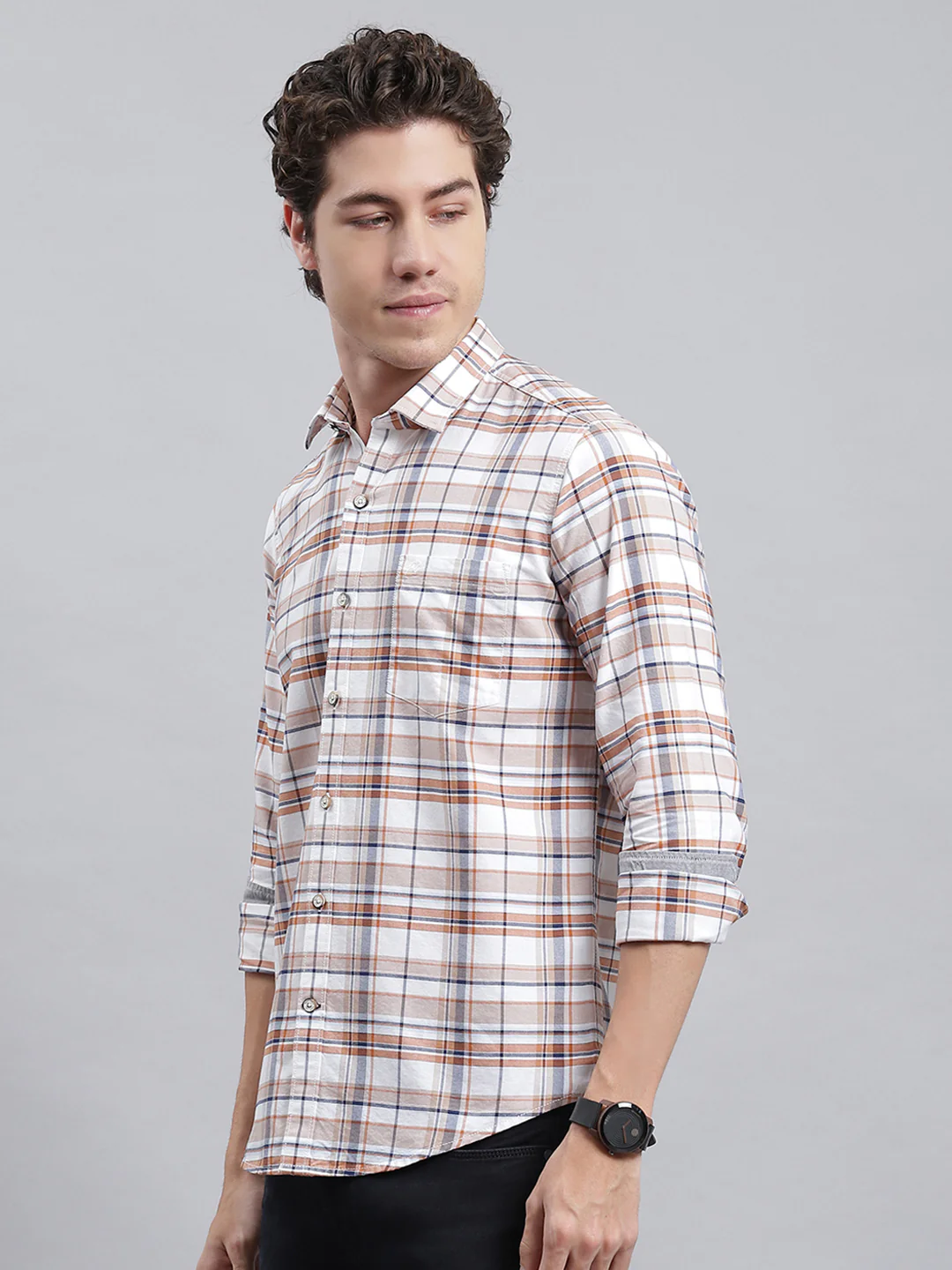 Men White Check Shirt - Image 4