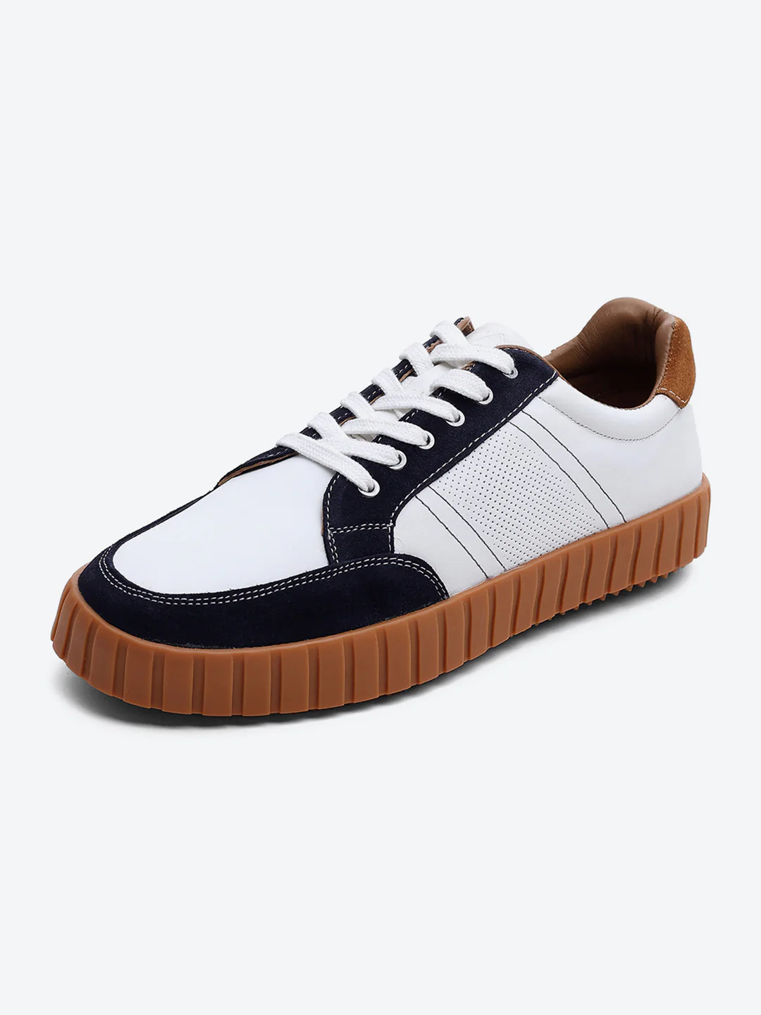 Men White Lace Up Genuine Leather Sneaker - Image 3
