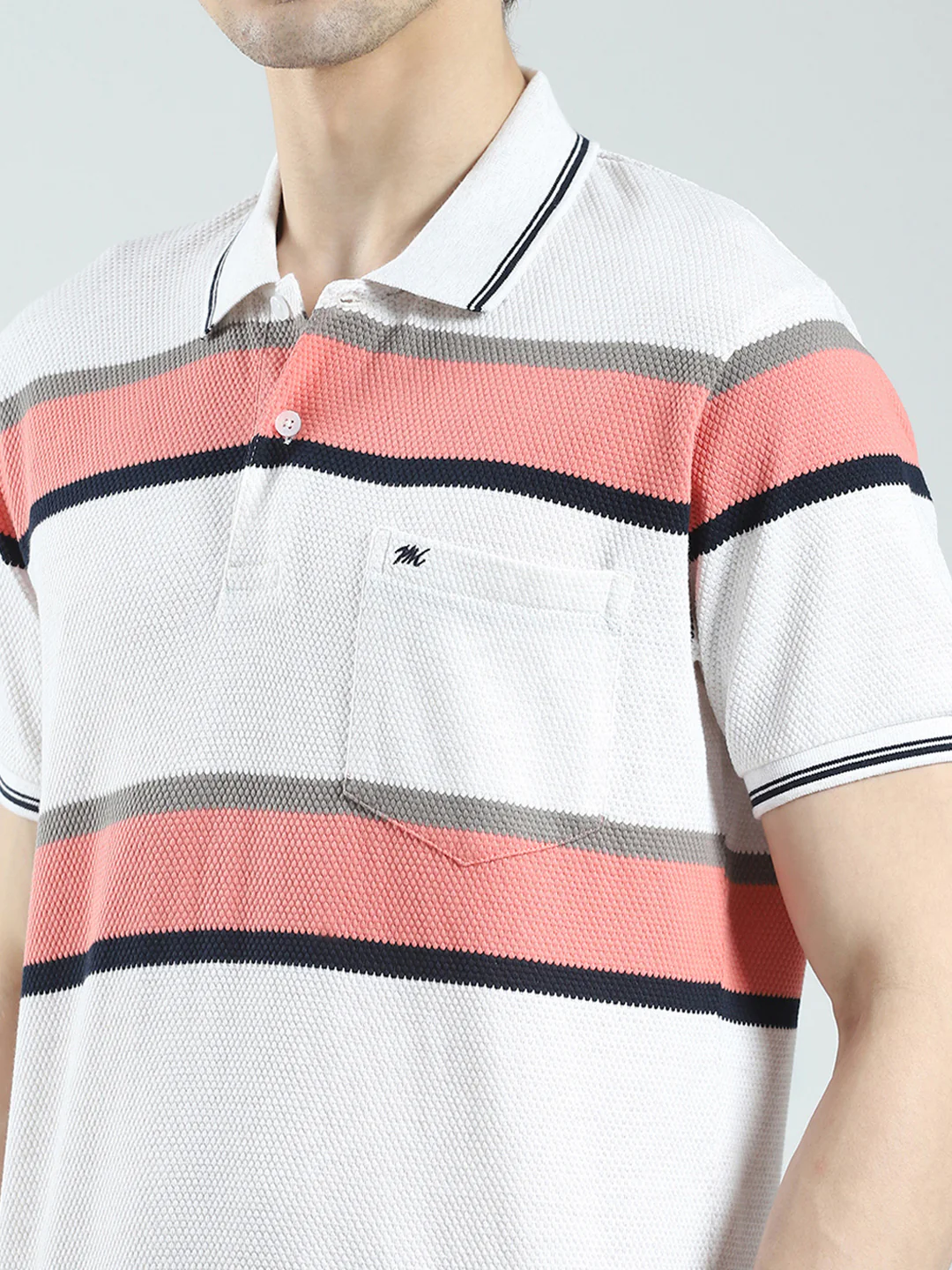 Men White & Orange Stripe Collar Half Sleeve T-Shirt - Image 6